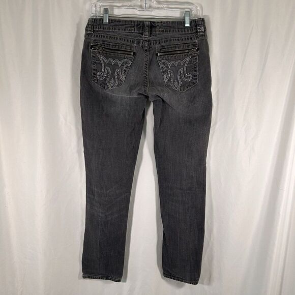 MEK Ulan Baton Cigarette Jeans Women's 28x34 Grey Denim Low Rise Embroidered - Picture 2 of 11